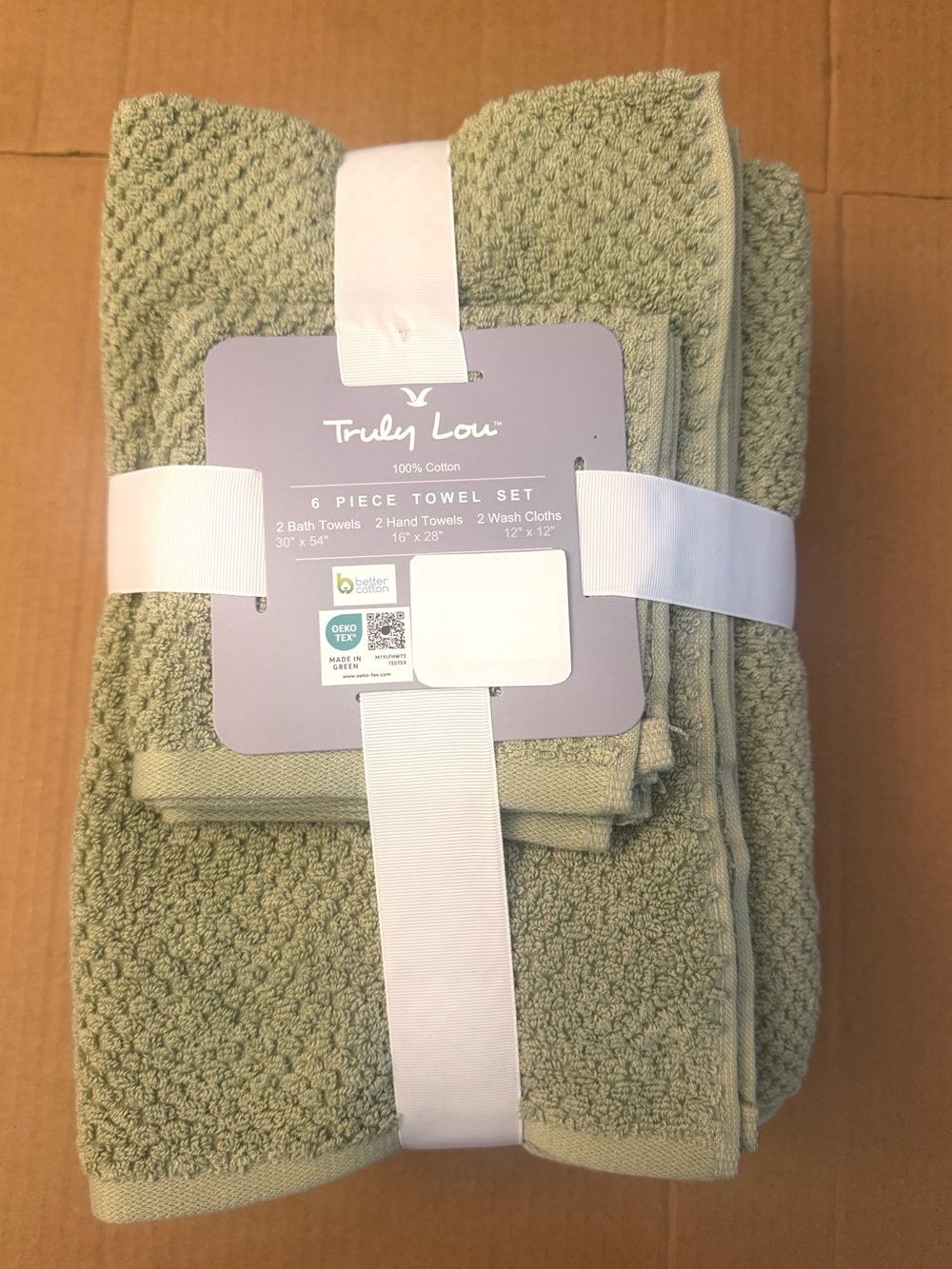 6pc TRULY LOU 100% Cotton Bath Towel Set - Bundle - Green Tea